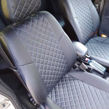 Авточехлы Автопилот Черный Ромб (Синяя Строчка)